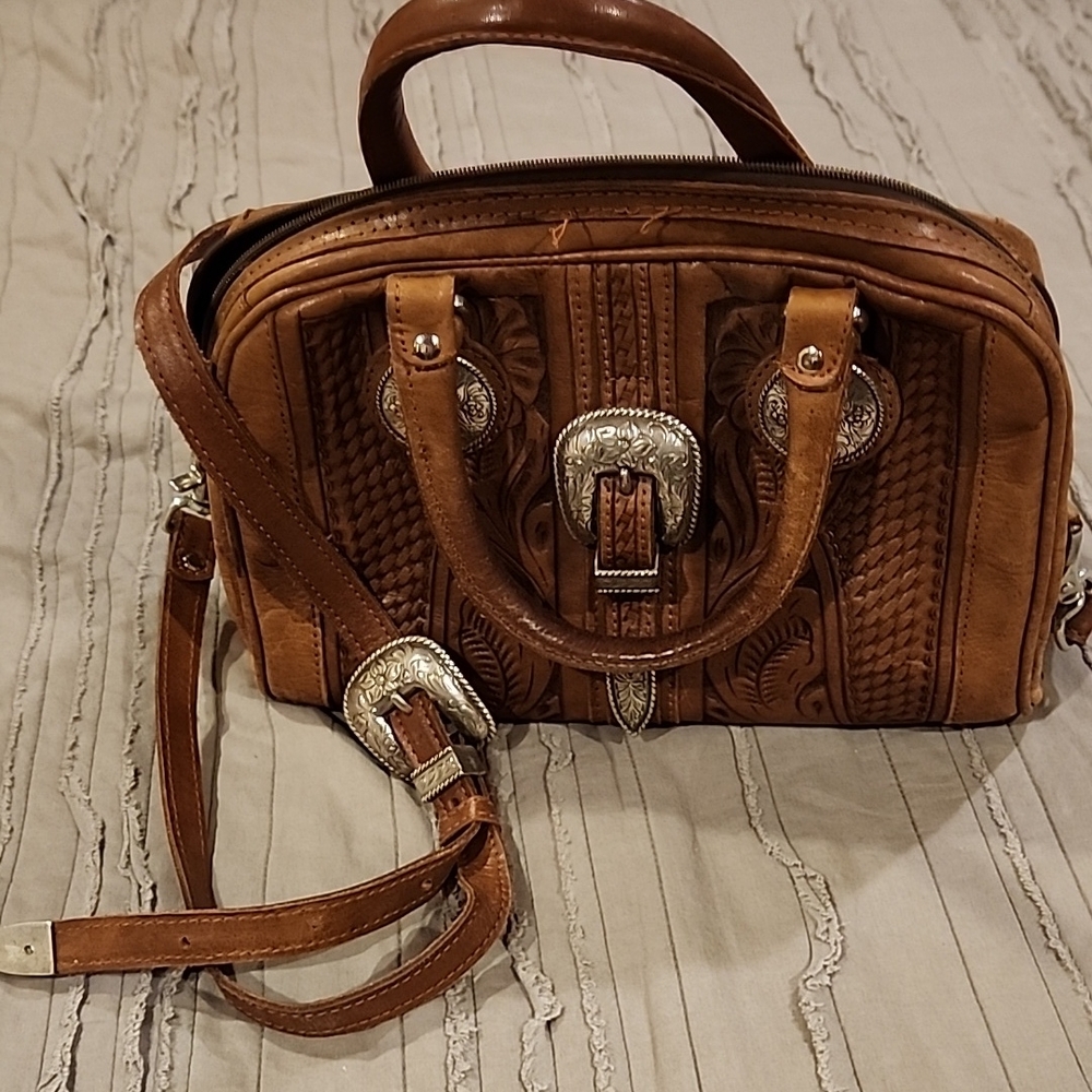American West genuine leather hand back with cross body strap